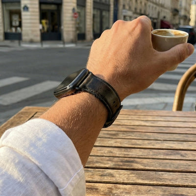 Bracelet Apple Watch, surpiqûres contrastées, boucle ardillon, style business, modèle Ernest
