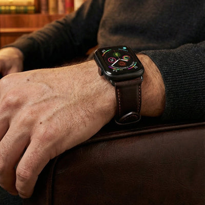 Bracelet Apple Watch, surpiqûres contrastées, boucle ardillon, style business, modèle Ernest