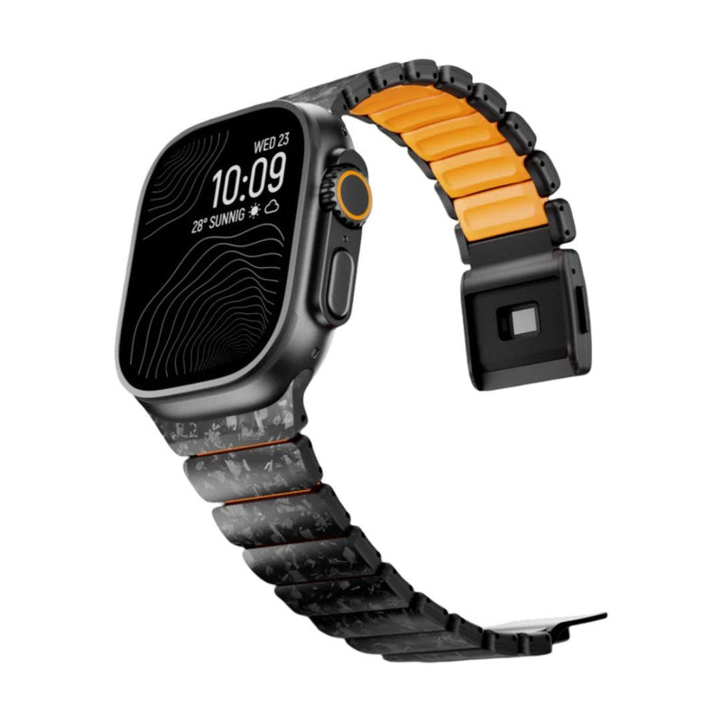 Bracciale per Apple Watch in fibra di carbonio nera e FKM, design tecnico testurizzato con chiusura magnetica di sicurezza, modello Rey