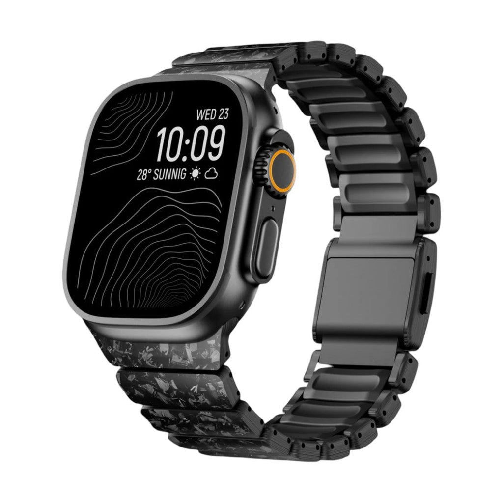Bracciale per Apple Watch in fibra di carbonio nera e FKM, design tecnico testurizzato con chiusura magnetica di sicurezza, modello Rey