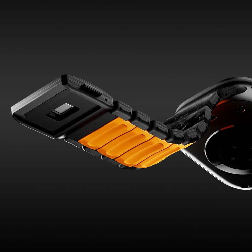 Bracciale per Apple Watch in fibra di carbonio nera e FKM, design tecnico testurizzato con chiusura magnetica di sicurezza, modello Rey