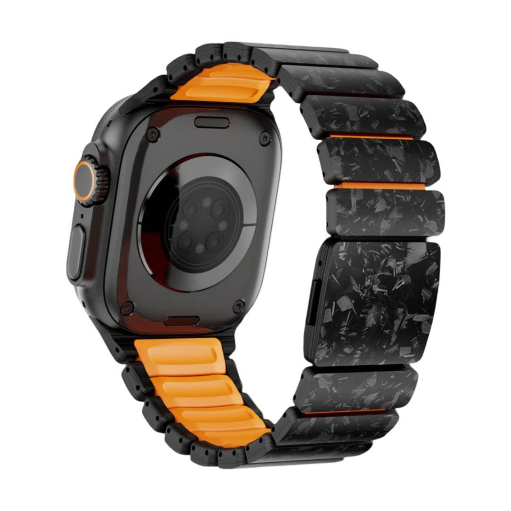 Bracciale per Apple Watch in fibra di carbonio nera e FKM, design tecnico testurizzato con chiusura magnetica di sicurezza, modello Rey