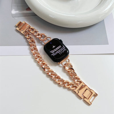 Apple Watch Bracelet in Double Cuban Link, Inlaid Rhinestones, Custom Finish, Phipa Model