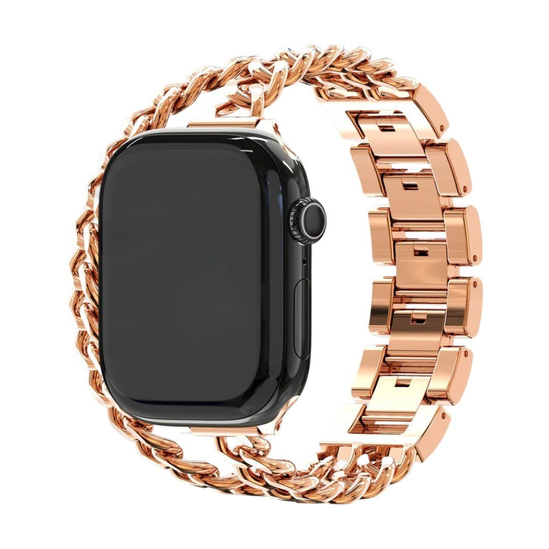 Apple Watch Bracelet in Double Cuban Link, Inlaid Rhinestones, Custom Finish, Phipa Model