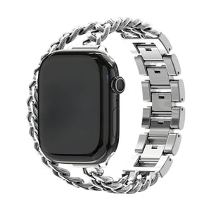Bracelet Apple Watch en métal, maille gourmette double tour, élégant et moderne, fermoir sécurisé, modèle Phipa