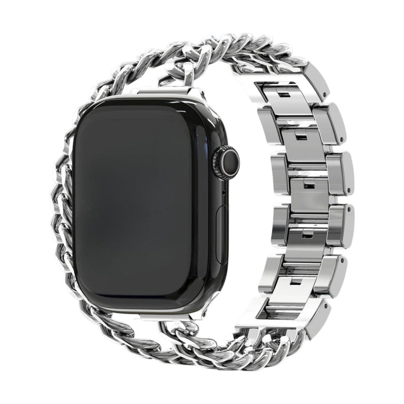 Bracelet Apple Watch en métal, maille gourmette double tour, élégant et moderne, fermoir sécurisé, modèle Phipa