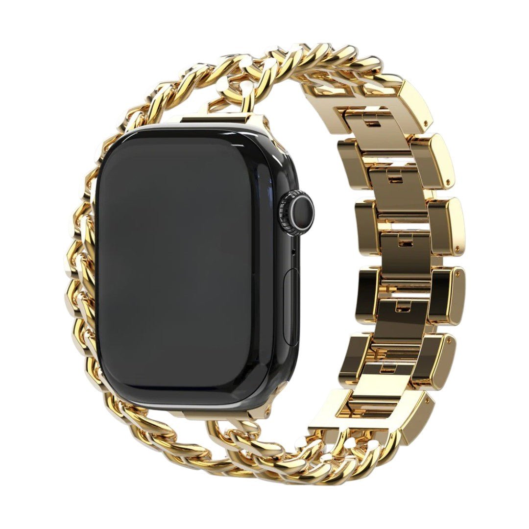 Apple Watch Bracelet in Double Cuban Link, Inlaid Rhinestones, Custom Finish, Phipa Model