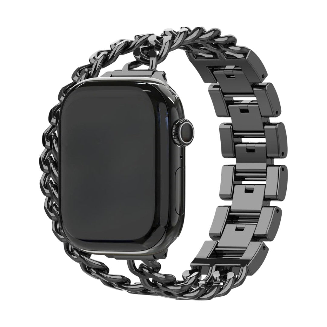 Apple Watch Bracelet in Double Cuban Link, Inlaid Rhinestones, Custom Finish, Phipa Model