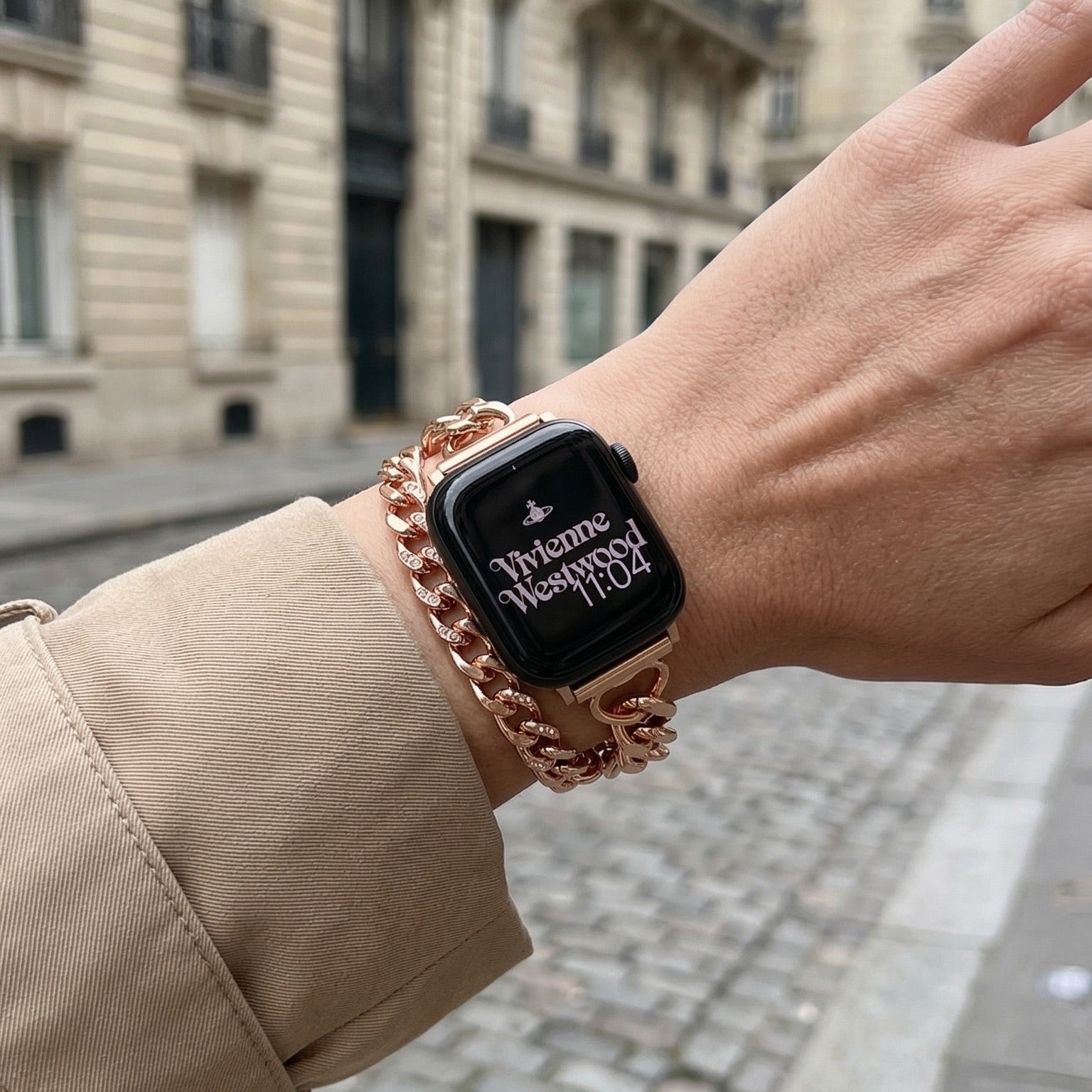 Bracelet Apple Watch en métal, maille gourmette double tour, élégant et moderne, fermoir sécurisé, modèle Phipa