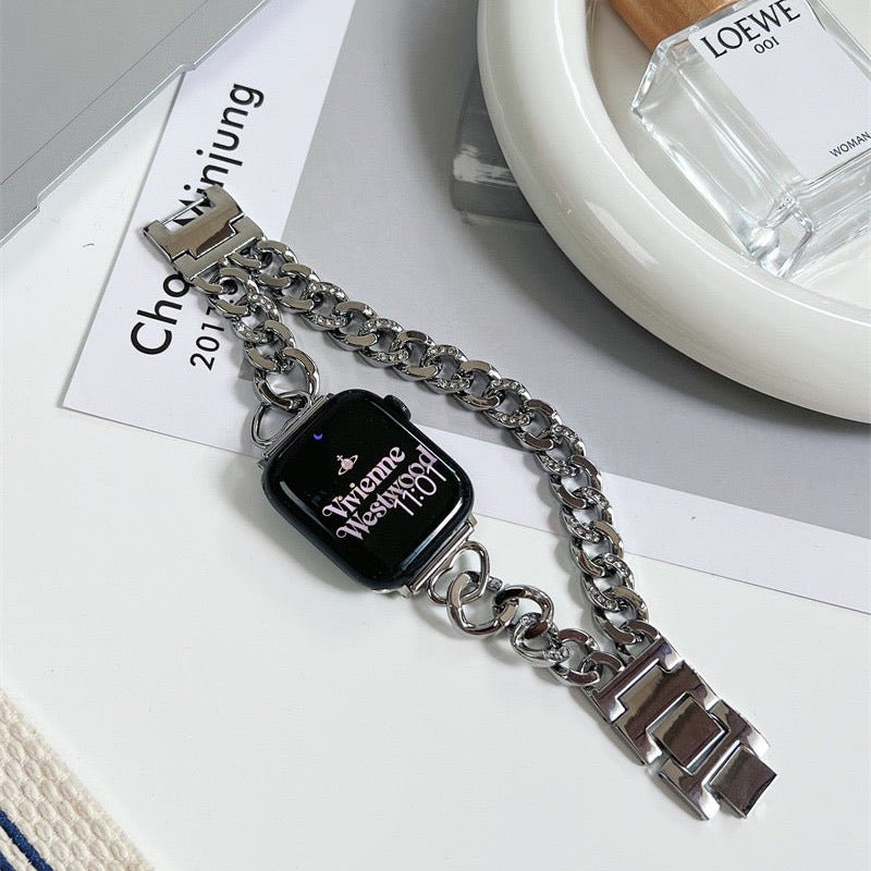 Apple Watch Bracelet in Double Cuban Link, Inlaid Rhinestones, Custom Finish, Phipa Model