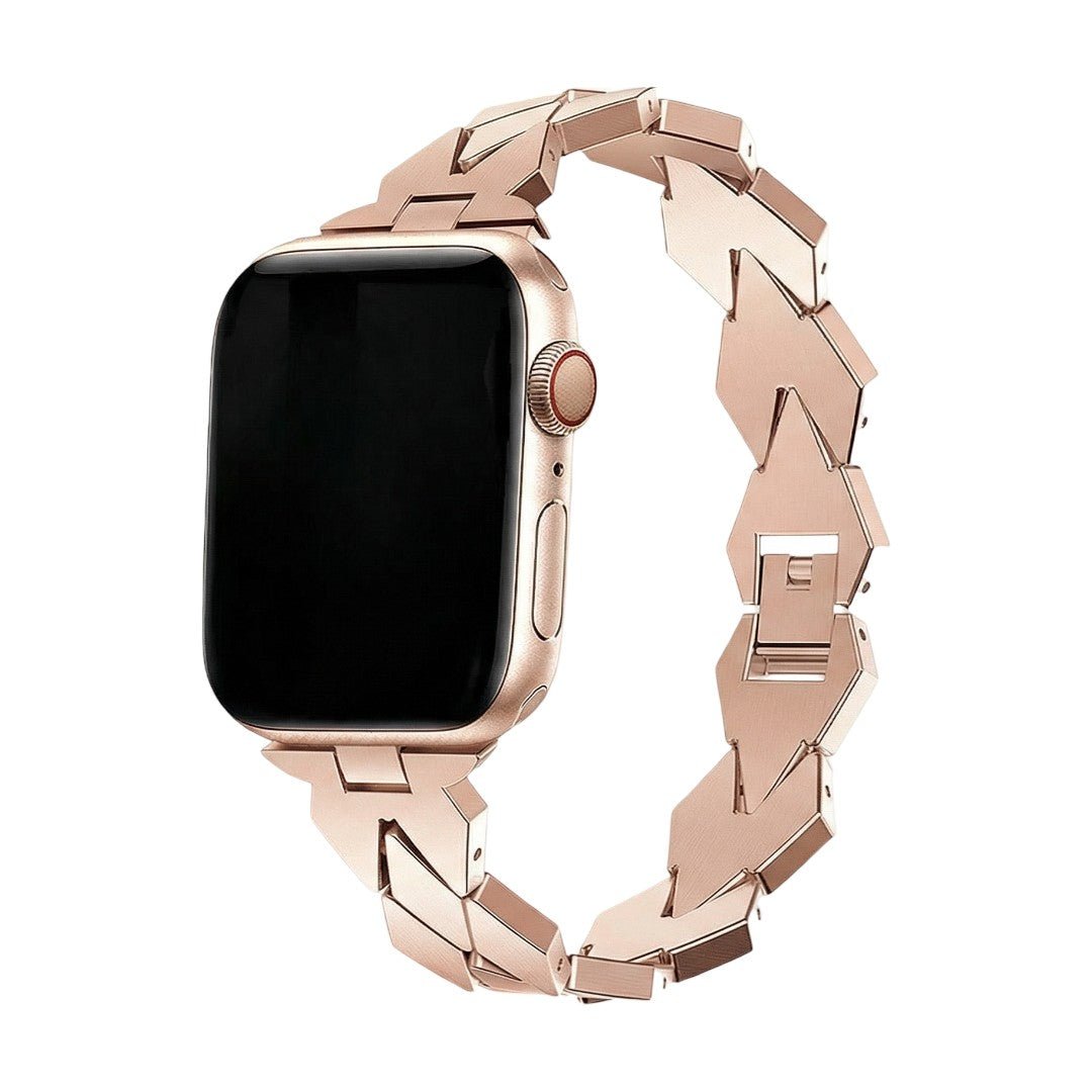 Apple Watch Bracelet with Geometric Links, Diamond Pattern, Butterfly Clasp, Angla Model