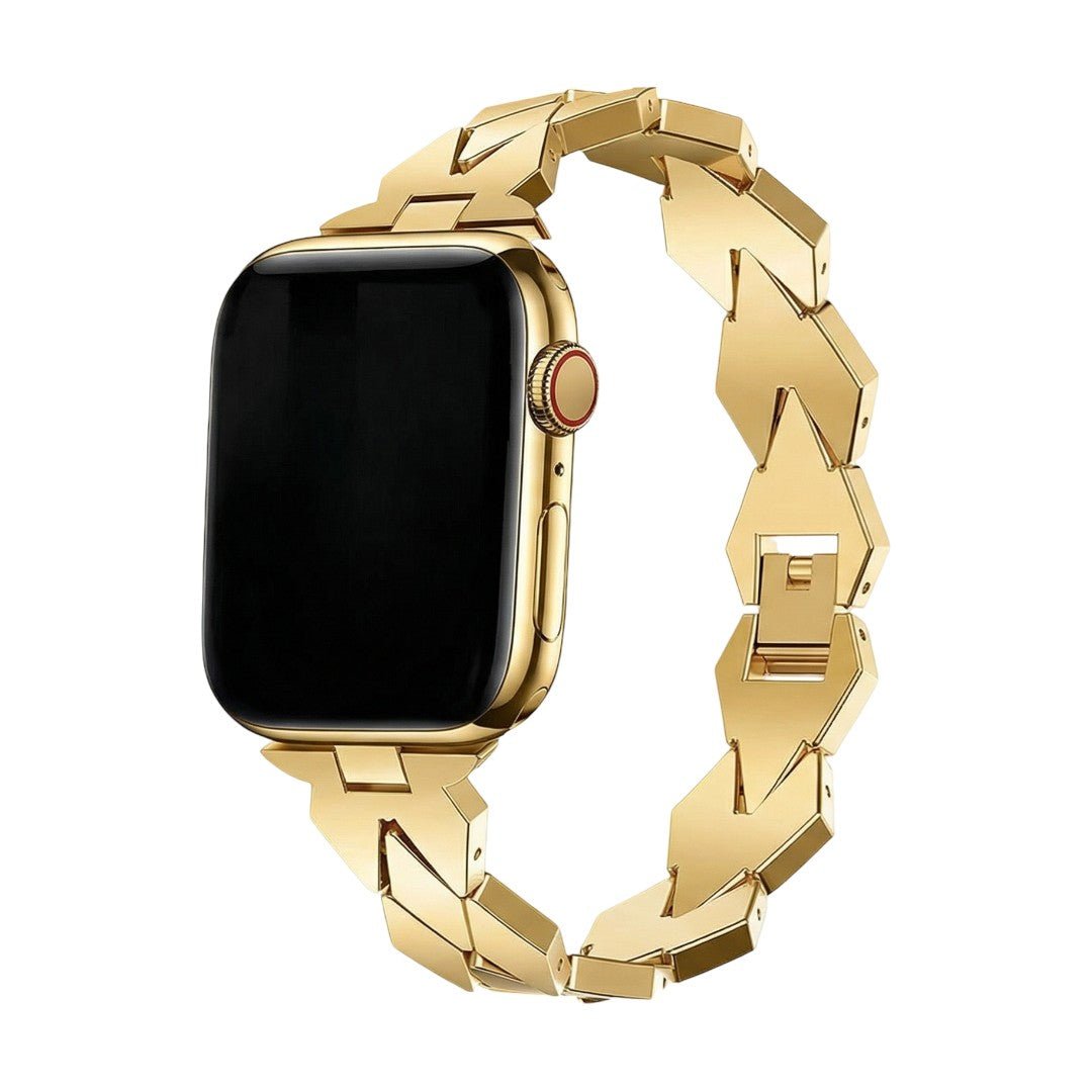 Apple Watch Bracelet with Geometric Links, Diamond Pattern, Butterfly Clasp, Angla Model
