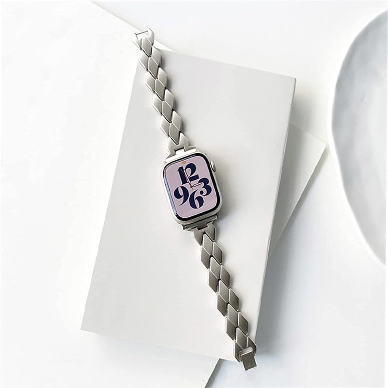 Armband für Apple Watch aus Metall, elegante kantige Glieder, unsichtbarer Sicherheitsverschluss, hochwertige Verarbeitung, Modell Angla