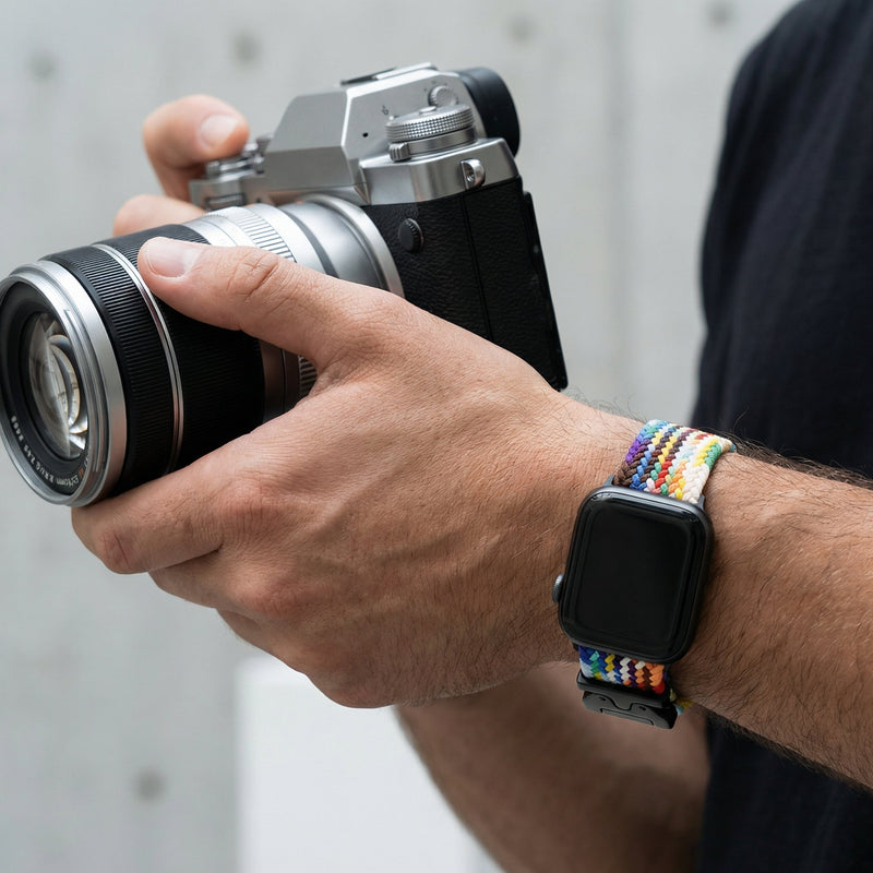 Bracelet Apple Watch, en nylon à motif, mixte, boucle tactique, modèle Nélo