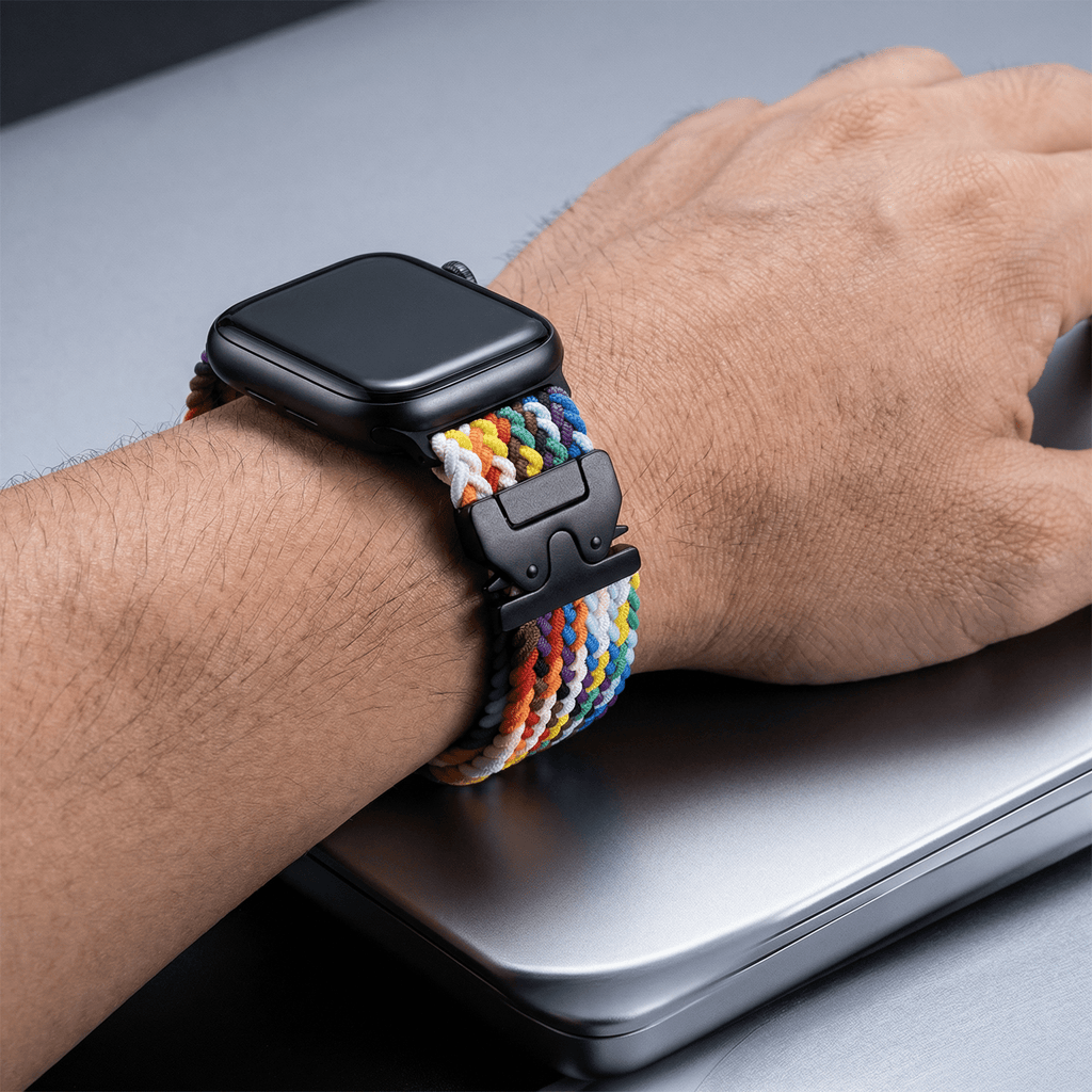 Bracelet Apple Watch, en nylon à motif, mixte, boucle tactique, modèle Nélo