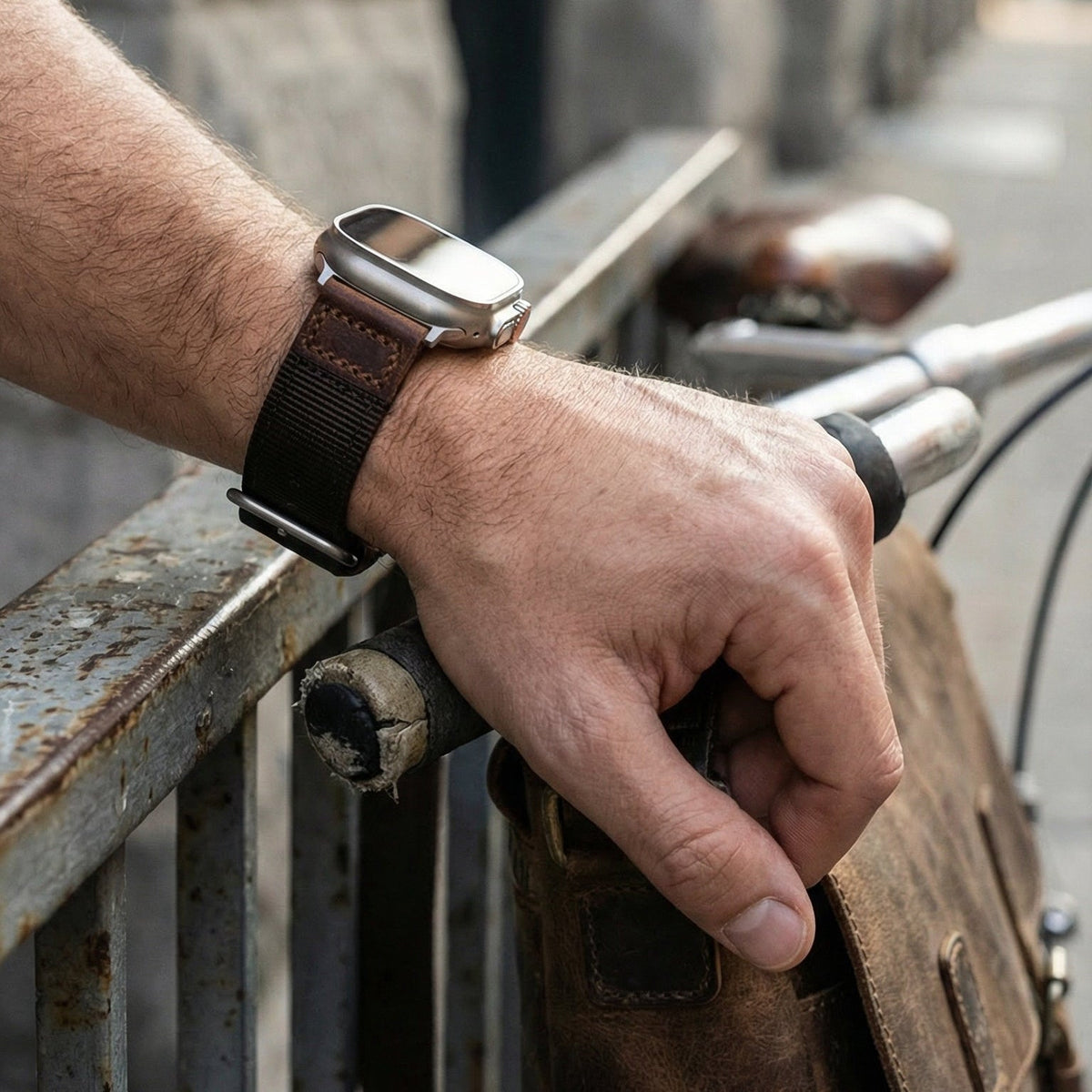 Λουράκι Apple Watch από χοντρό νάιλον με δερμάτινες λεπτομέρειες, άνετη εφαρμογή και έντονος χαρακτήρας, μοντέλο Josua