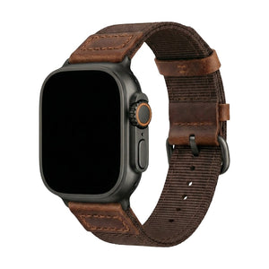 Tykt nylonarmbånd til Apple Watch med læderindsatser, behagelig pasform og markant udtryk, model Josua