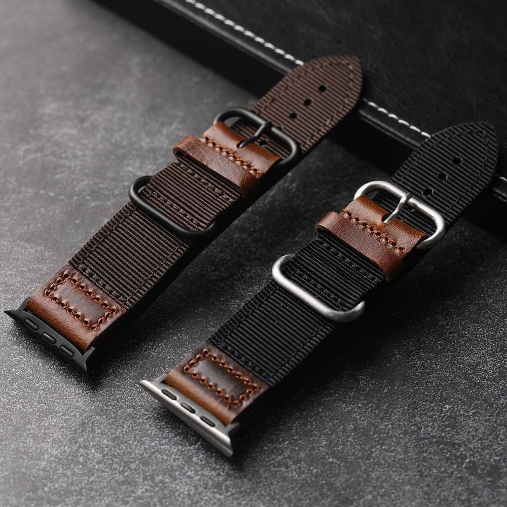 Tykt nylonarmbånd til Apple Watch med læderindsatser, behagelig pasform og markant udtryk, model Josua