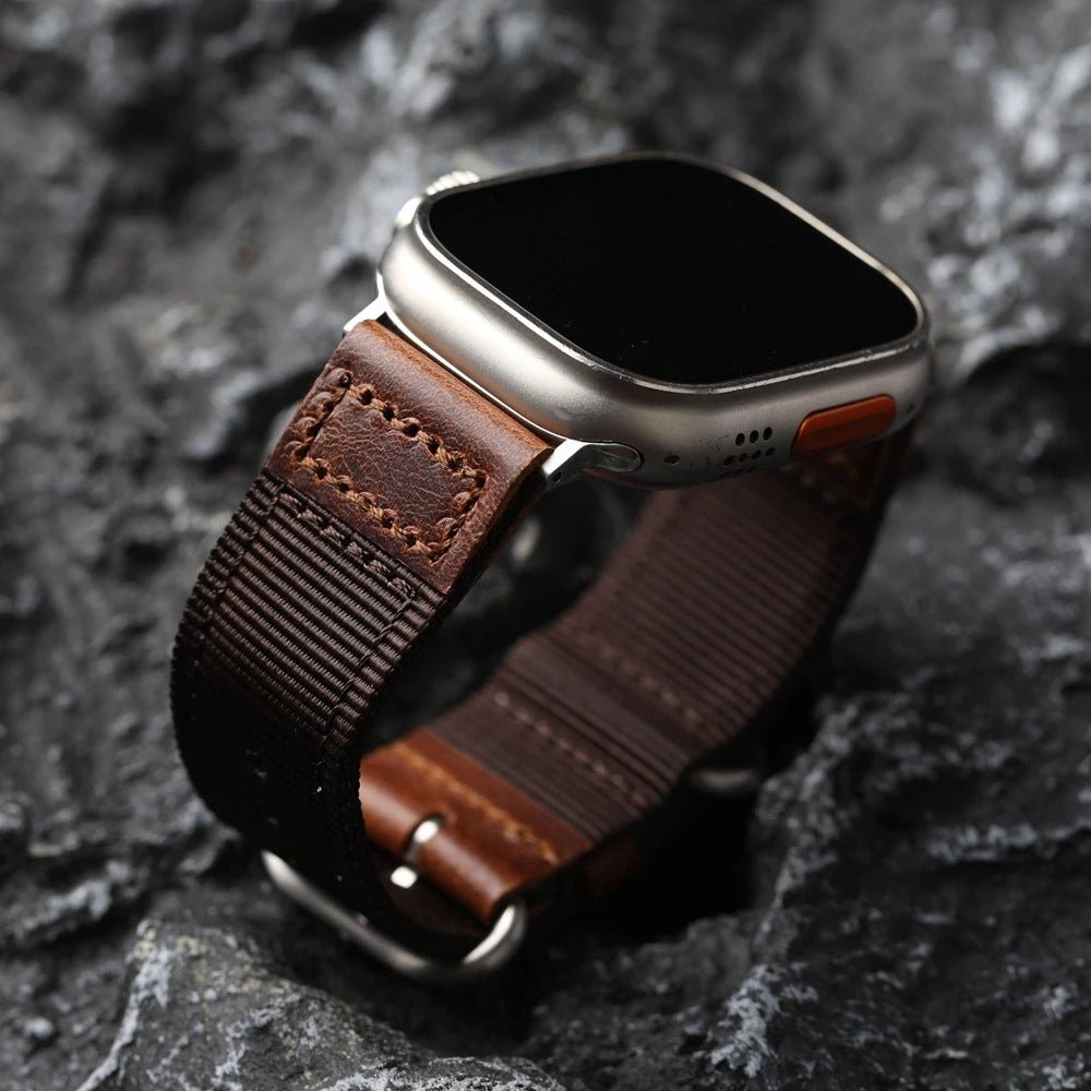 Λουράκι Apple Watch από χοντρό νάιλον με δερμάτινες λεπτομέρειες, άνετη εφαρμογή και έντονος χαρακτήρας, μοντέλο Josua