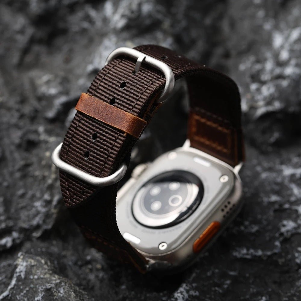 Λουράκι Apple Watch από χοντρό νάιλον με δερμάτινες λεπτομέρειες, άνετη εφαρμογή και έντονος χαρακτήρας, μοντέλο Josua