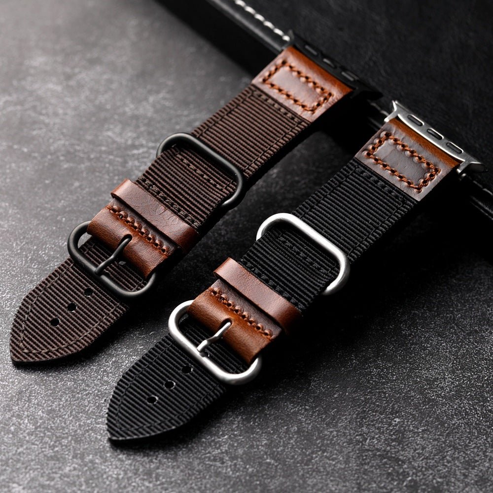 Tykt nylonarmbånd til Apple Watch med læderindsatser, behagelig pasform og markant udtryk, model Josua