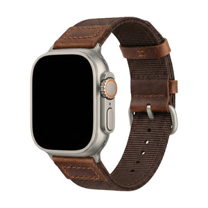 Tykt nylonarmbånd til Apple Watch med læderindsatser, behagelig pasform og markant udtryk, model Josua