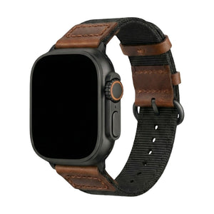 Tykt nylonarmbånd til Apple Watch med læderindsatser, behagelig pasform og markant udtryk, model Josua