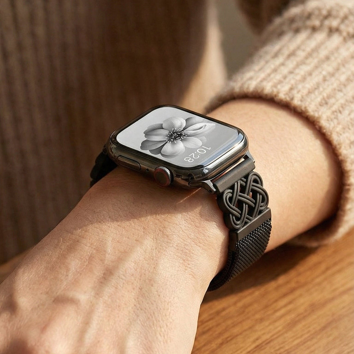 Bracelet Apple Watch en nylon tissé, motif nœud celtique infini, boucle magnétique, style élégant, modèle Louison