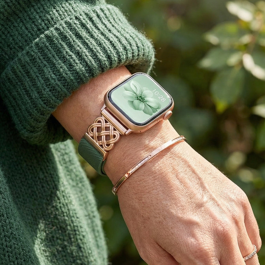 Geflochtenes Nylonarmband für Apple Watch, keltisches Unendlichkeitssymbol, Magnetschließe, eleganter Stil, Modell Louison
