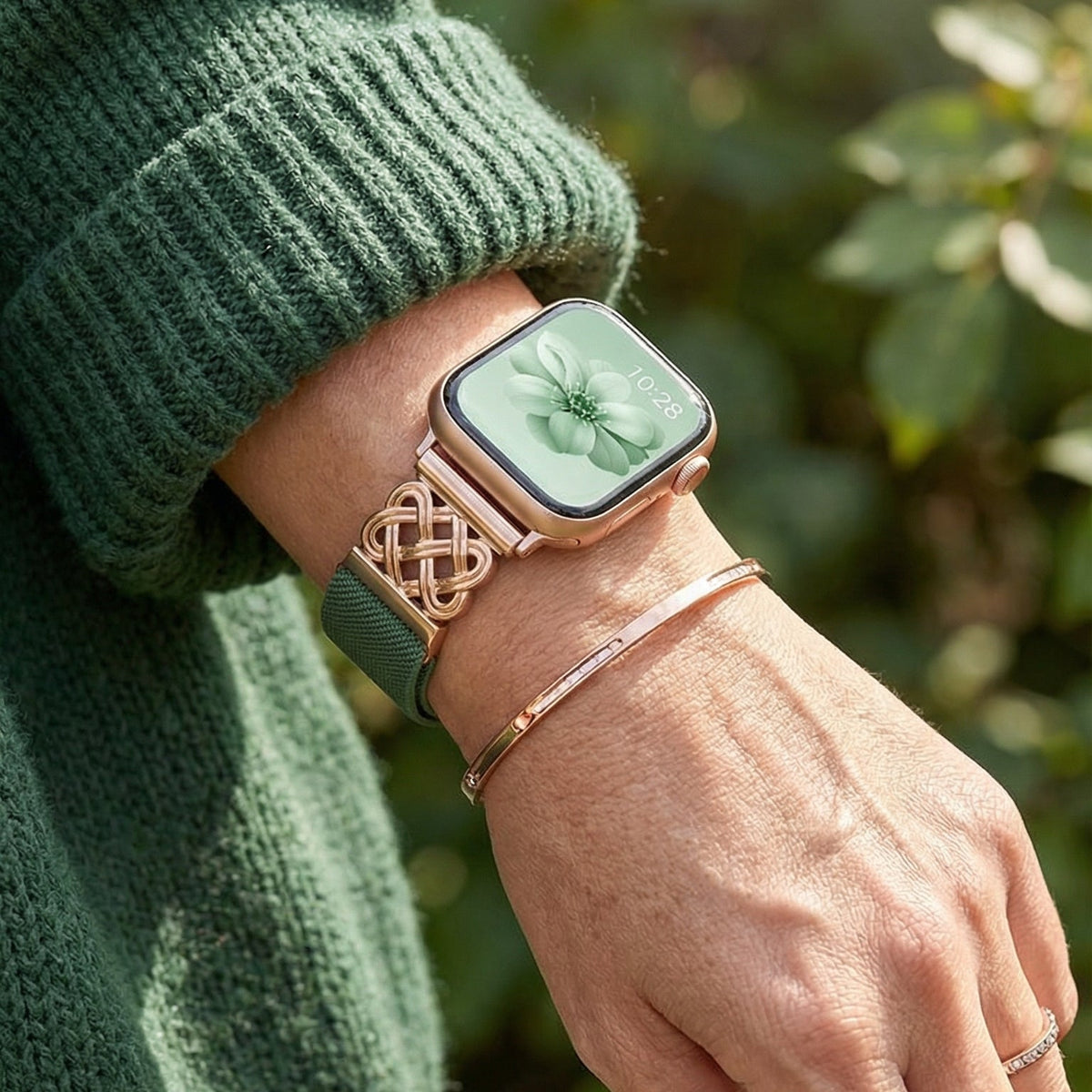 Bracelet Apple Watch en nylon tissé, motif nœud celtique infini, boucle magnétique, style élégant, modèle Louison