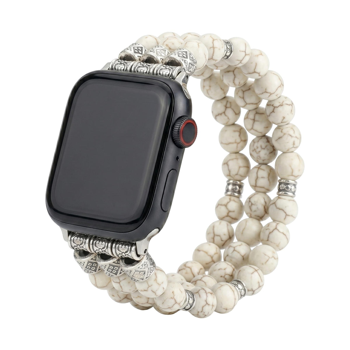 Bracelet Apple Watch en perles naturelles, pierre volcanique ou turquoise, élastique ajustable, style bohème chic, modèle Josin