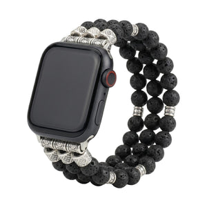Brățară Apple Watch din mărgele naturale, piatră vulcanică sau turcoaz, elastică ajustabilă, stil boho chic, model Josin