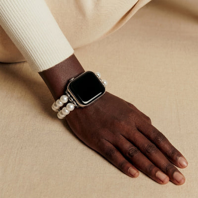 Apple Watch Armband aus Natursteinen, doppelreihig mit Perlen, Metallglieder, Modell Spedzire