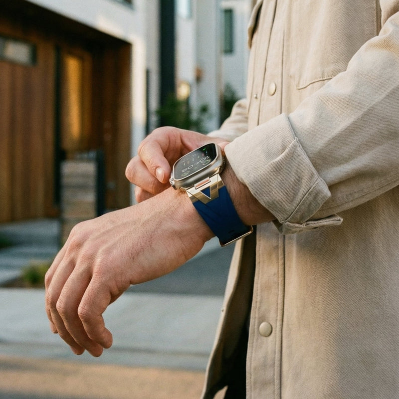 Pulseira para Apple Watch em silicone de alta resistência, fecho de fivela metálica, estilo desportivo dinâmico para Apple Watch, modelo Vécra