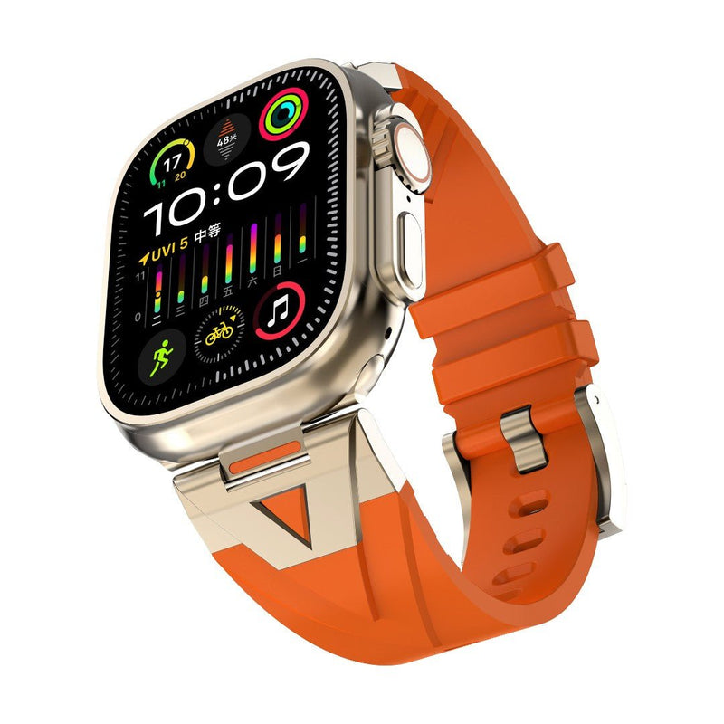 Pulseira para Apple Watch em silicone de alta resistência, fecho de fivela metálica, estilo desportivo dinâmico para Apple Watch, modelo Vécra