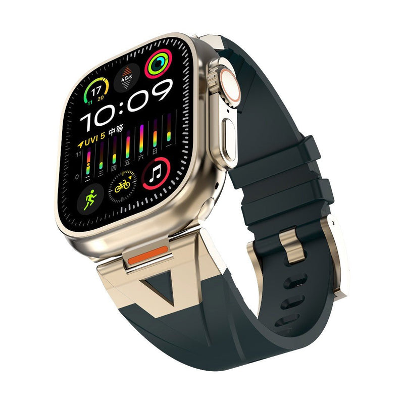 Pulseira para Apple Watch em silicone de alta resistência, fecho de fivela metálica, estilo desportivo dinâmico para Apple Watch, modelo Vécra