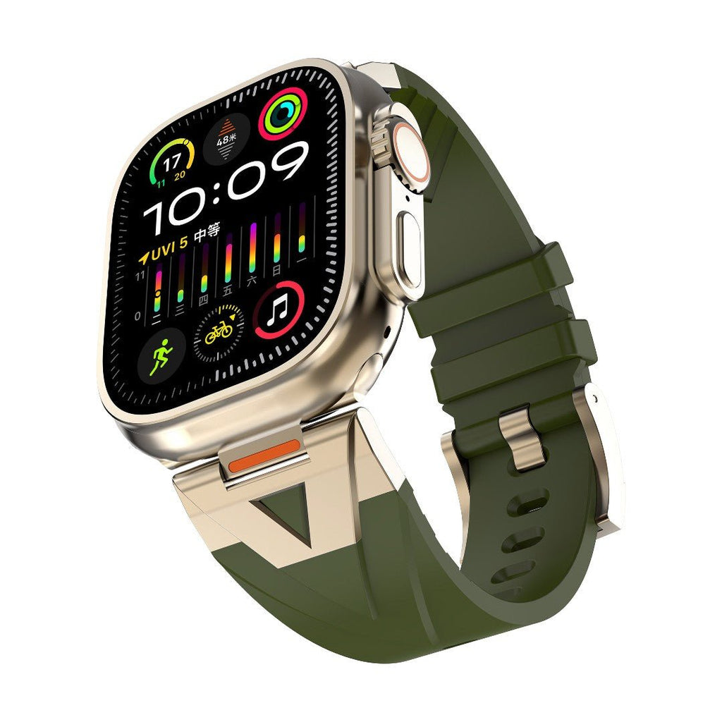 Pulseira para Apple Watch em silicone de alta resistência, fecho de fivela metálica, estilo desportivo dinâmico para Apple Watch, modelo Vécra