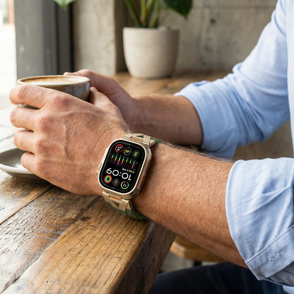 Pulseira para Apple Watch em silicone de alta resistência, fecho de fivela metálica, estilo desportivo dinâmico para Apple Watch, modelo Vécra