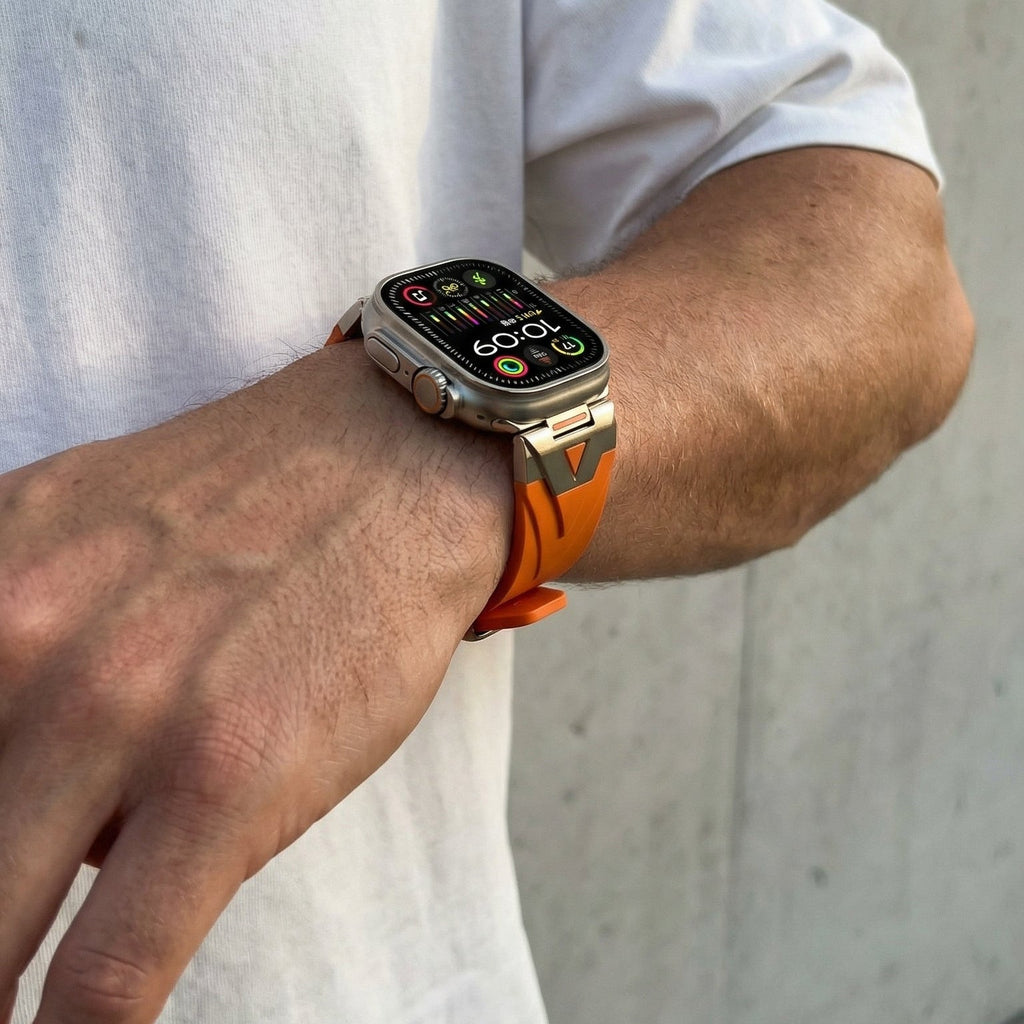 Pulseira para Apple Watch em silicone de alta resistência, fecho de fivela metálica, estilo desportivo dinâmico para Apple Watch, modelo Vécra