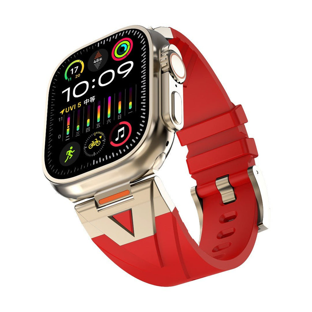 Pulseira para Apple Watch em silicone de alta resistência, fecho de fivela metálica, estilo desportivo dinâmico para Apple Watch, modelo Vécra