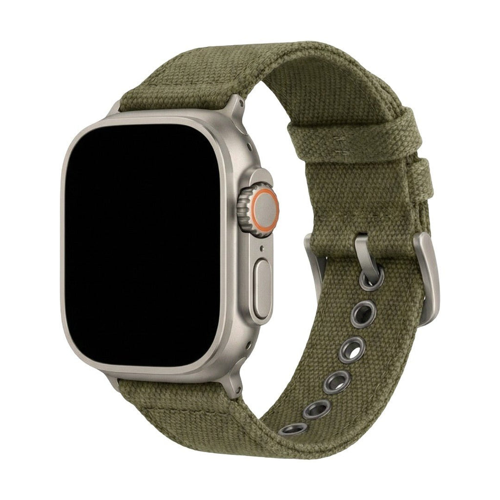 Bracelet Apple Watch en toile épaisse double couche, style robuste, boucle acier, confort durable au poignet, modèle Jeffrey