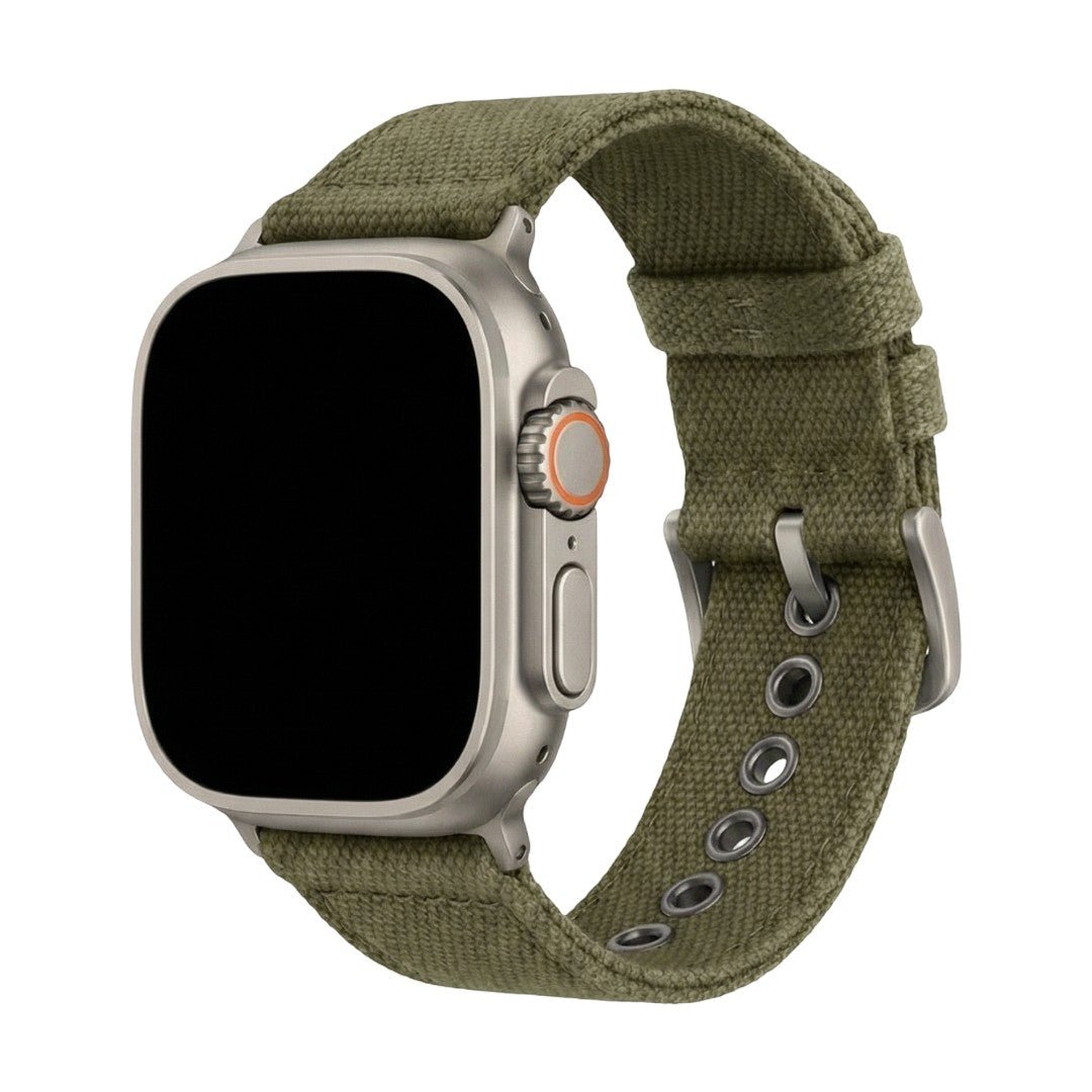 Bracelet Apple Watch en toile épaisse double couche, style robuste, boucle acier, confort durable au poignet, modèle Jeffrey