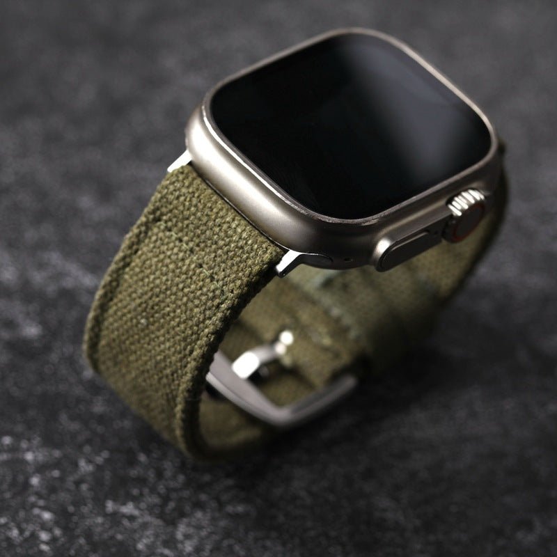 Bracelet Apple Watch en toile épaisse double couche, style robuste, boucle acier, confort durable au poignet, modèle Jeffrey