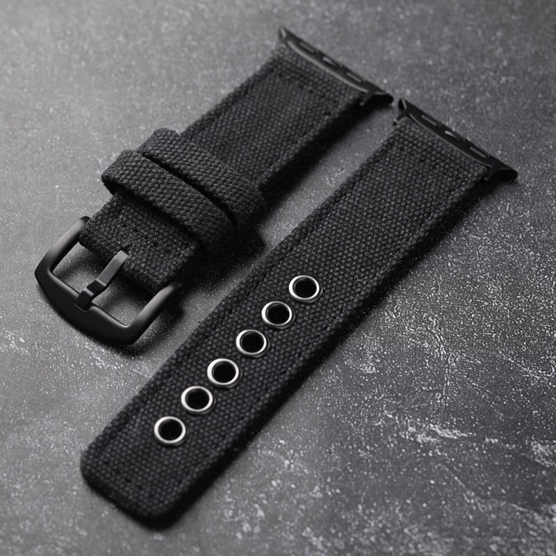 Apple Watch Bracelet in Double-Layer Canvas, Steel Pin Buckle, Jeffrey Model