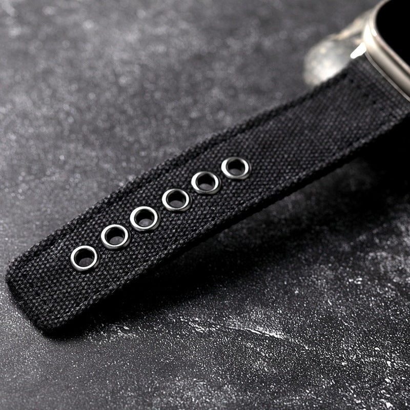 Bracelet Apple Watch en toile épaisse double couche, style robuste, boucle acier, confort durable au poignet, modèle Jeffrey