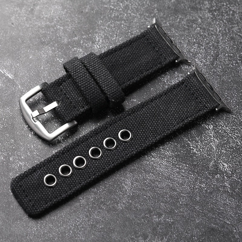 Apple Watch Bracelet in Double-Layer Canvas, Steel Pin Buckle, Jeffrey Model
