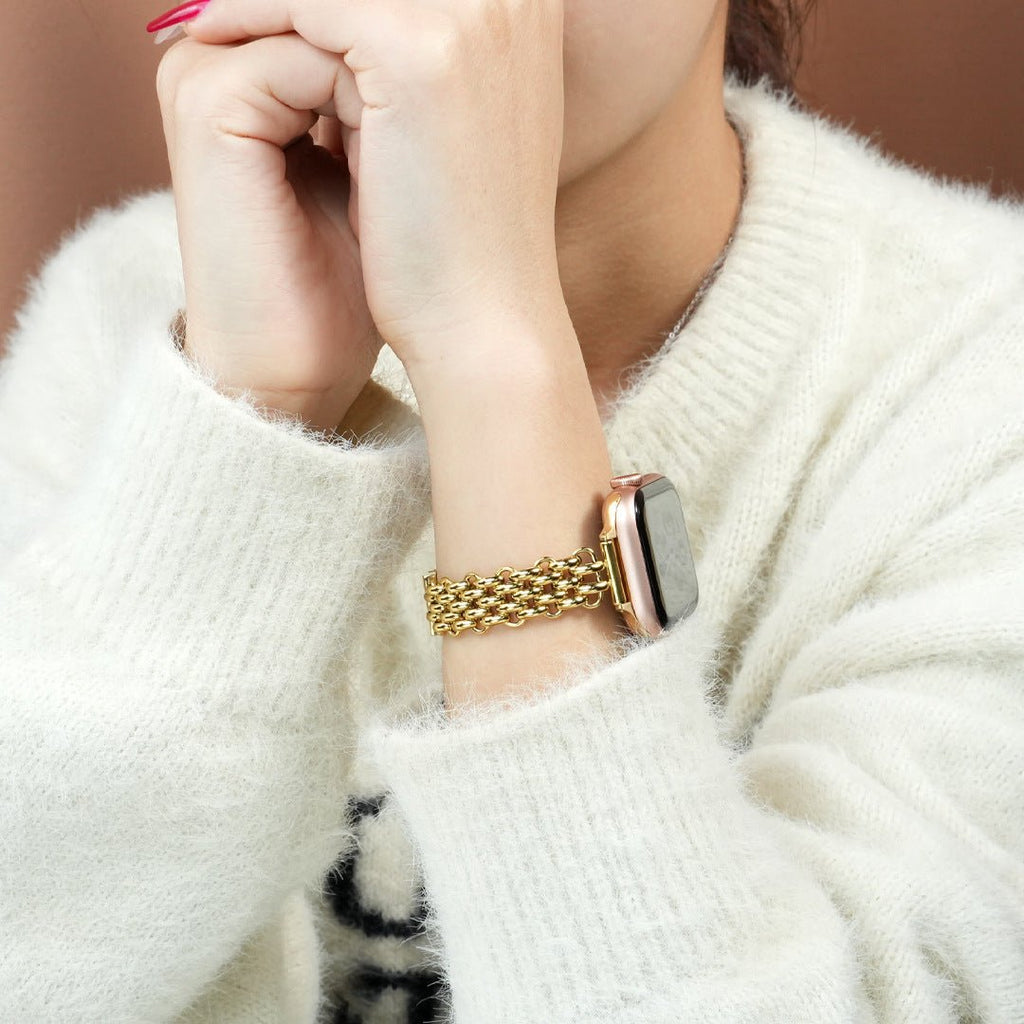 Apple Watch Bracelet for Women, High-Quality Stainless Steel, Interlaced Links, Convenient Clip Clasp, Chic Style, Coranie Model