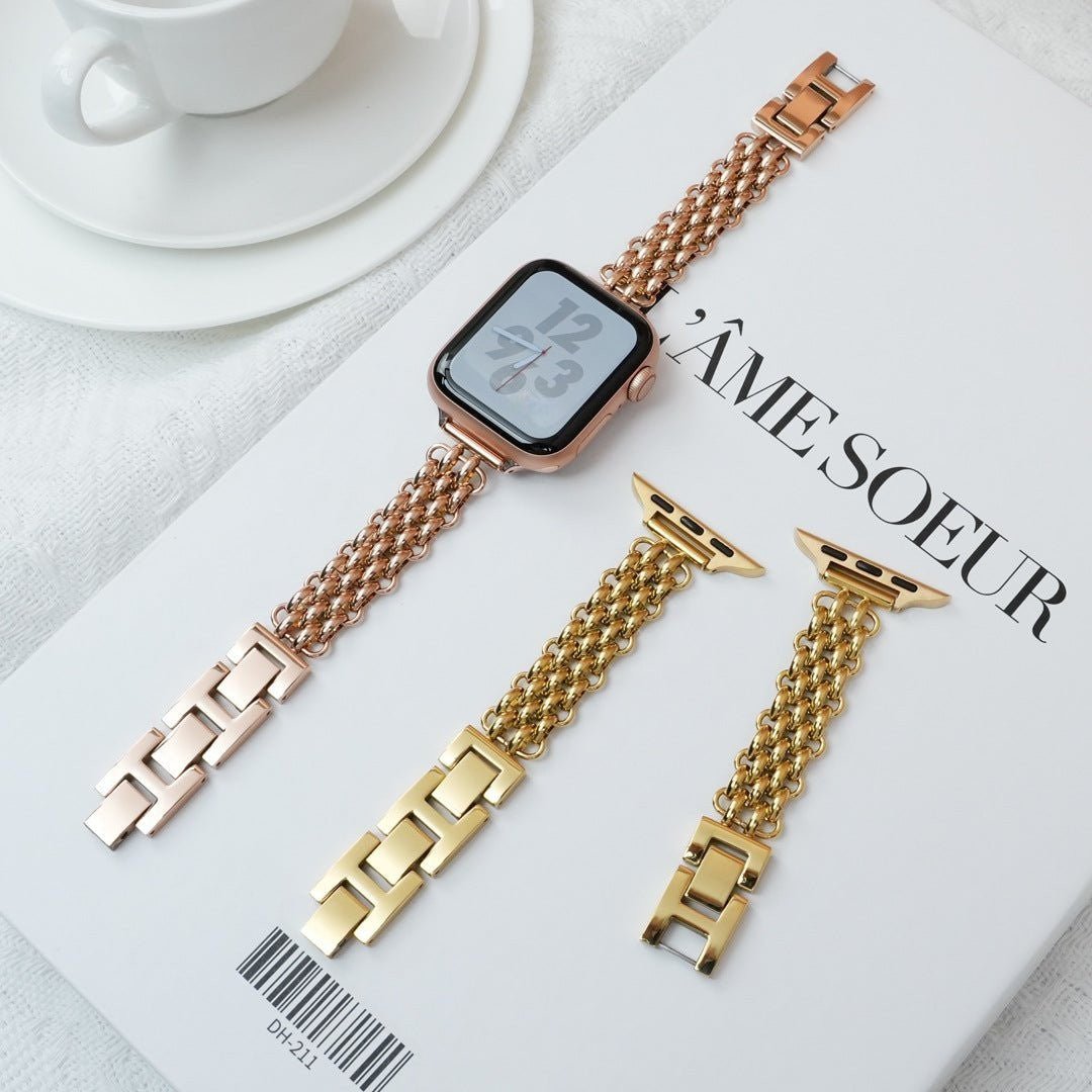 Apple Watch Bracelet in Stainless Steel, Braided Byzantine Mesh, Clasp Fastening, Coranie Model