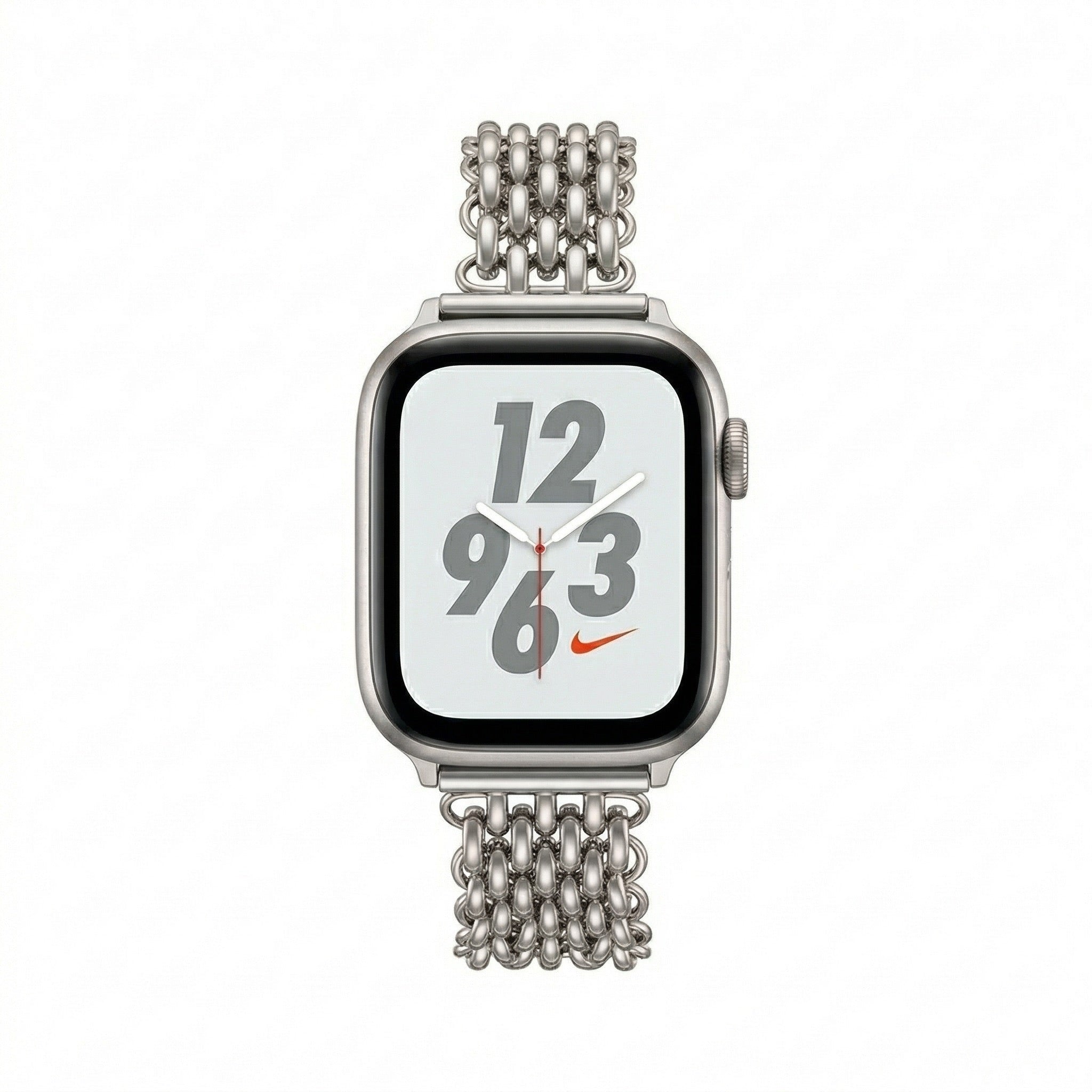 Apple Watch Bracelet for Women, High-Quality Stainless Steel, Interlaced Links, Convenient Clip Clasp, Chic Style, Coranie Model