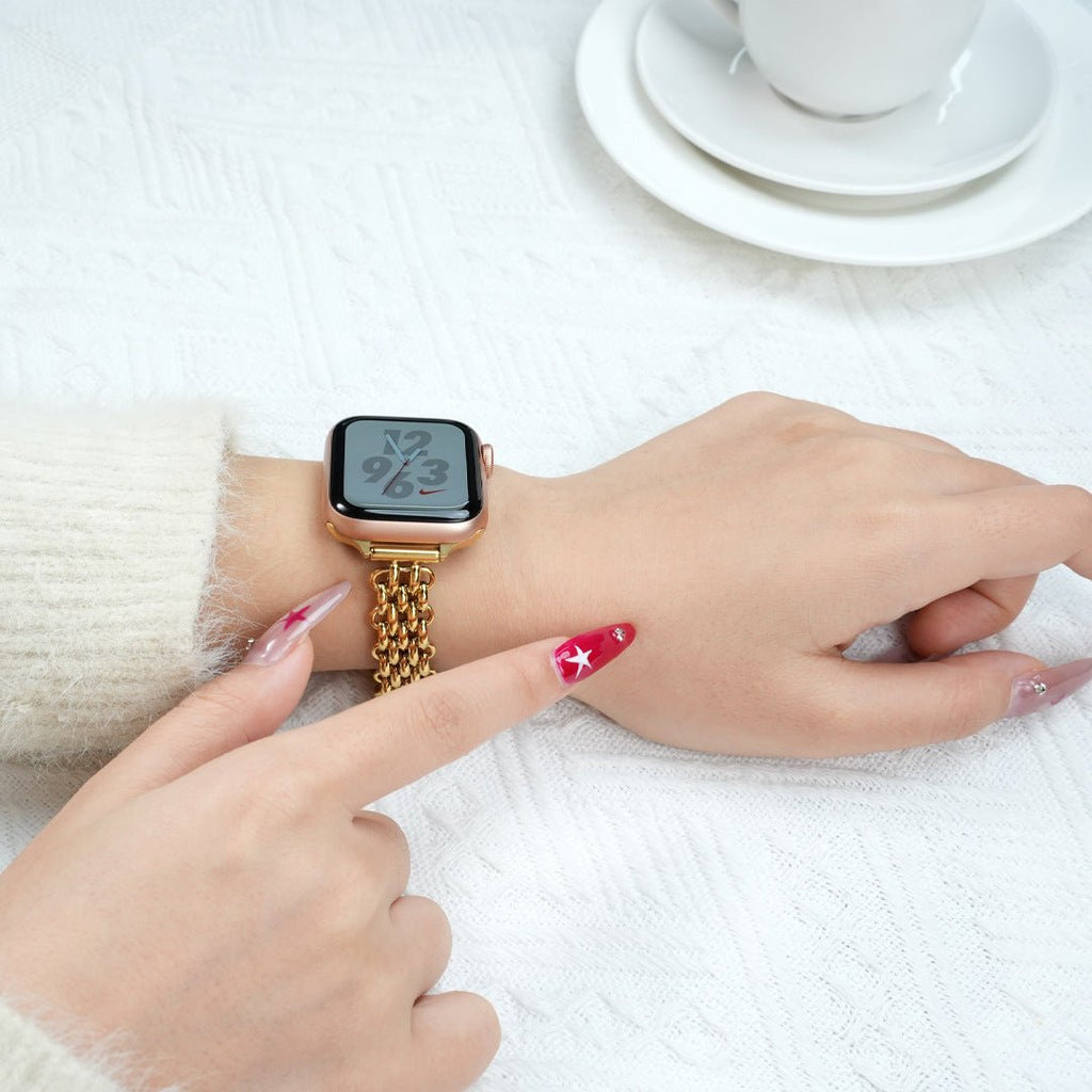 Apple Watch Bracelet for Women, High-Quality Stainless Steel, Interlaced Links, Convenient Clip Clasp, Chic Style, Coranie Model